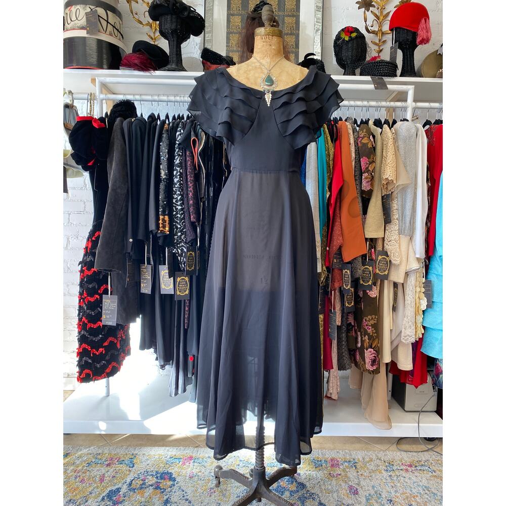 Wild Rose Black Layered Ruffle Midi with Sheer Skirt